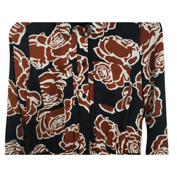WHO WHAT WEAR WOMEN’S SIZE SMALL BLACK & BROWN BUTTON FRONT FLORAL DRESS - Picture 3 of 7